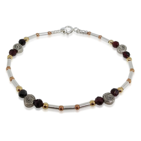 Sterling Silver, Gold Filled, Garnet Bracelet