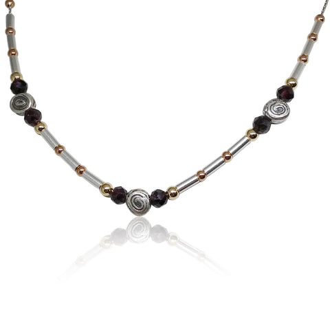 Sterling Silver, Gold Filled, Garnet Necklace