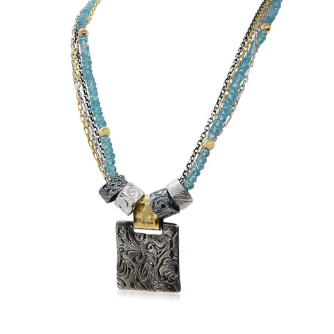 Sterling Silver, Gold Filled, Blue Topaz Necklace