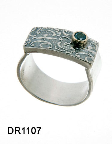 Sterling Silver, Gold 9K, Blue Topaz Ring