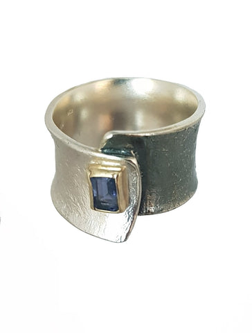 Sterling Silver, 9K Gold, Iolite Ring