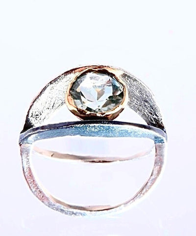 Sterling Silver, 9K Gold, Green Garnet Ring