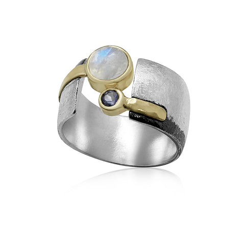 Sterling Silver, Gold Filled, Rainbow Moon Stone, Iolite Ring