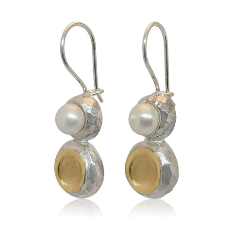 Sterling Silver, 9K Gold, Pearl Earrings