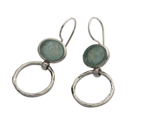 Sterling Silver, Roman Glass Earrings