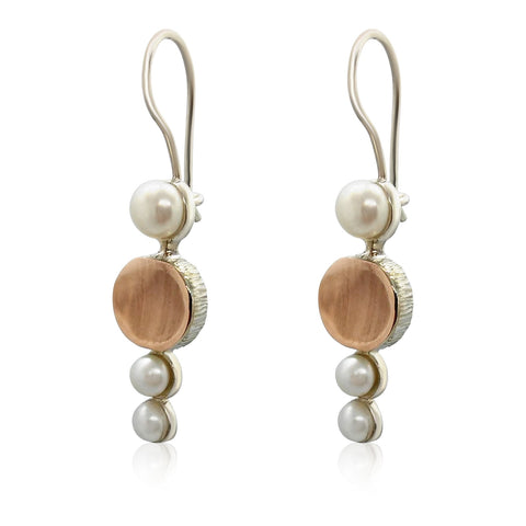 Sterling Silver, 9K Rose Gold, Pearl Earrings