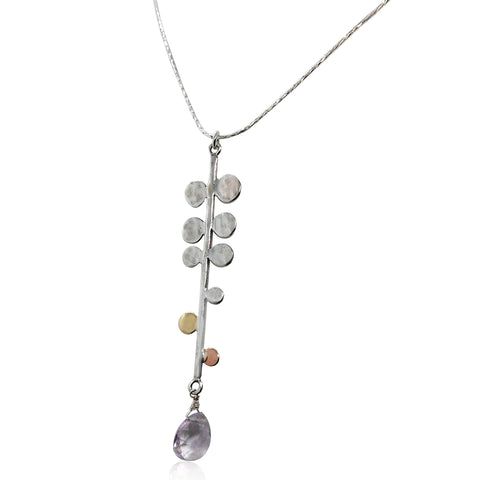 Sterling Silver, (Not Oxid), 9K Gold, Amethyst Necklace