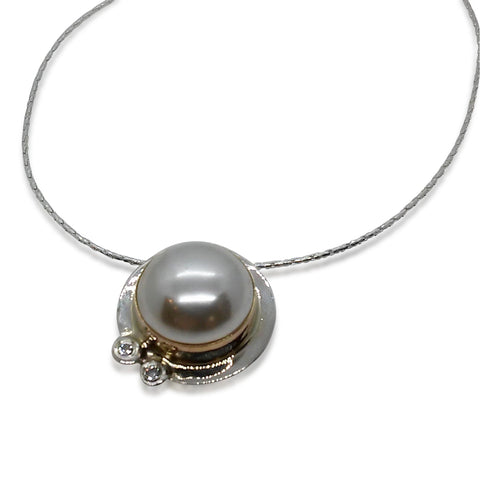Sterling Silver, 9K Gold, Pearl Necklace