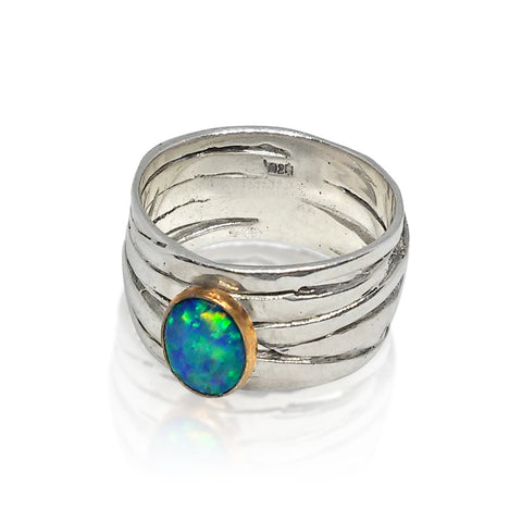 Sterling Silver, 9K Gold, Opal Ring