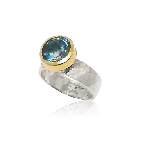 Sterling Silver, 9K Gold, Blue Topaz Ring