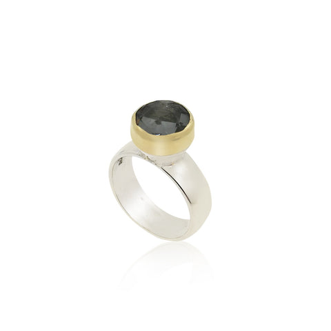 Sterling Silver, 9K Gold, Green Amethyst Ring
