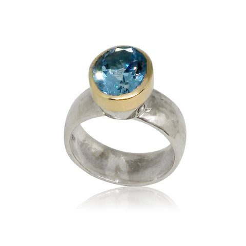Sterling Silver, 9K Gold, Blue Topaz Ring