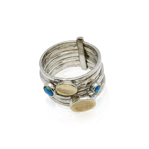Sterling Silver, 9K Gold, Opal Ring