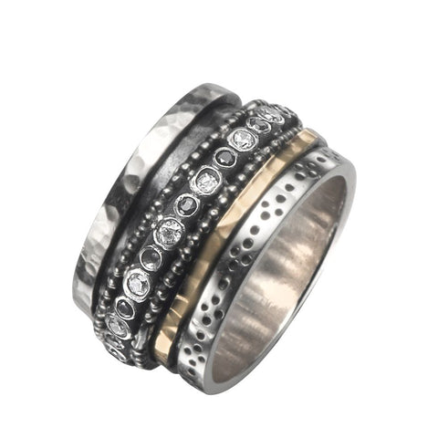 Sterling Silver, 9K Gold, Cubic Zirconia Ring
