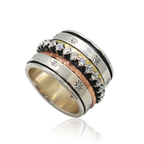 Sterling Silver, 9K Gold, Cubic Zirconia Ring