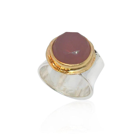 Sterling Silver, 9K Gold, Rose Quartz Ring