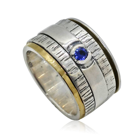 Sterling Silver, 9K Gold, Sapphire Ring