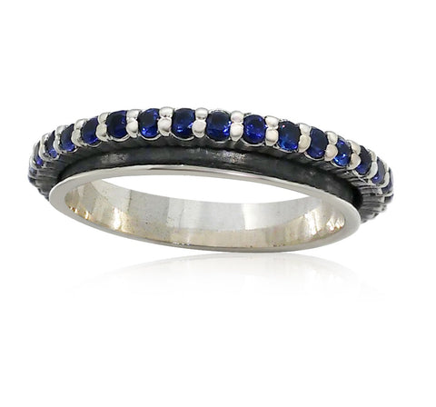 Sterling Silver, Cubic Zirconia, Sapphire Ring