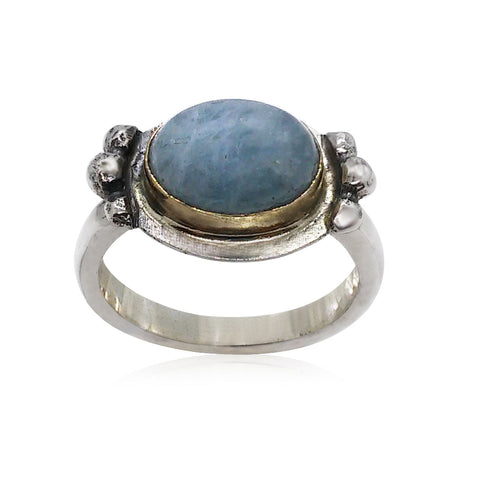 Sterling Silver, 9K Gold, Aquamarine Ring