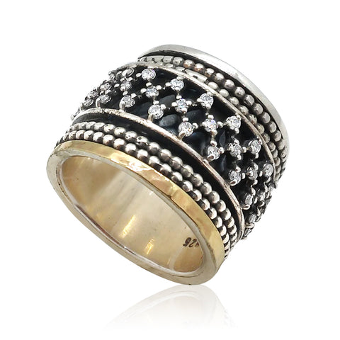 Sterling Silver, 9K Gold, Cubic Zirconia Ring