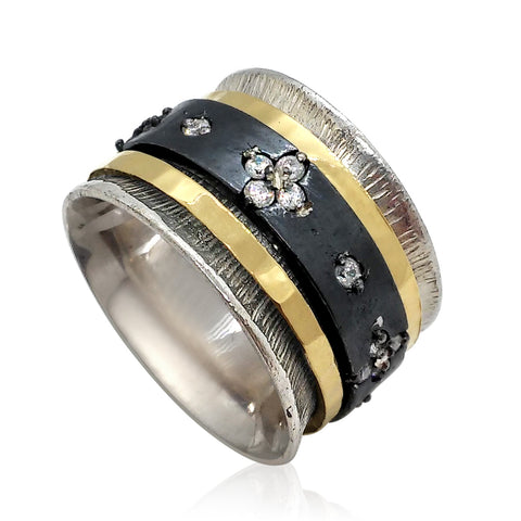Sterling Silver, 9K Gold, Cubic Zirconia Ring