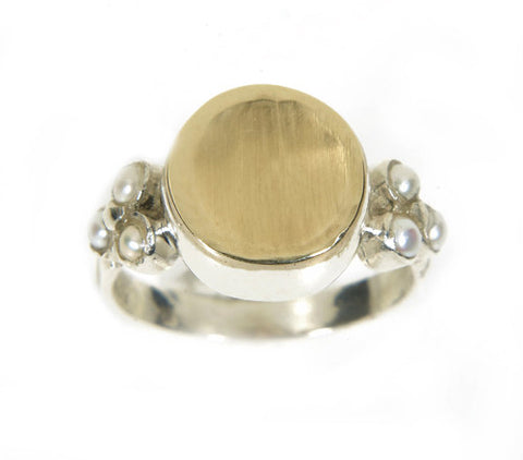 Sterling Silver, 9K Gold, Pearl Ring