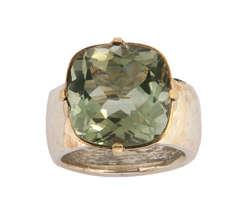 Sterling Silver, 9K Gold, Green Amethyst Ring