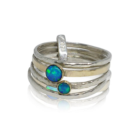 Sterling Silver, 9K Yellow Gold, Opal Ring