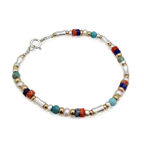 Sterling Silver, Gold Filled, Lapis, Jasper, Pearl Bracelet