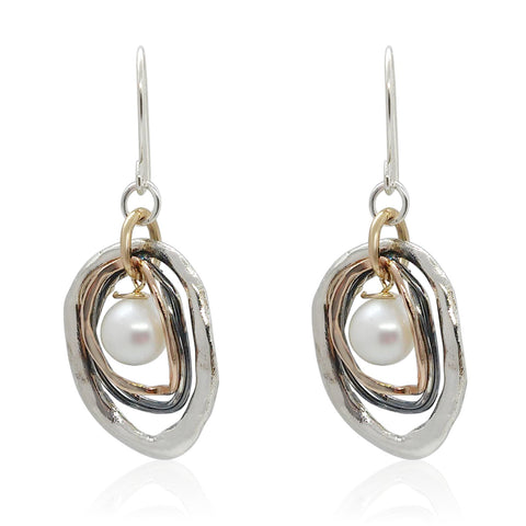 Sterling Silver, Oxidised, Gold Filled, Pearl Earrings