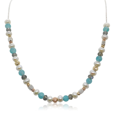 Sterling Silver, Gold Filled, Labradorite, Amazonite, Pearl Necklace