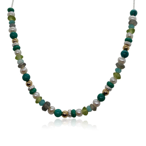 Sterling Silver, Gold Filled, Turquoise, Peridot, Amazonite, Pearl Necklace