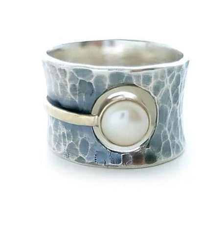 Sterling Silver, 9K Gold, Pearl Ring
