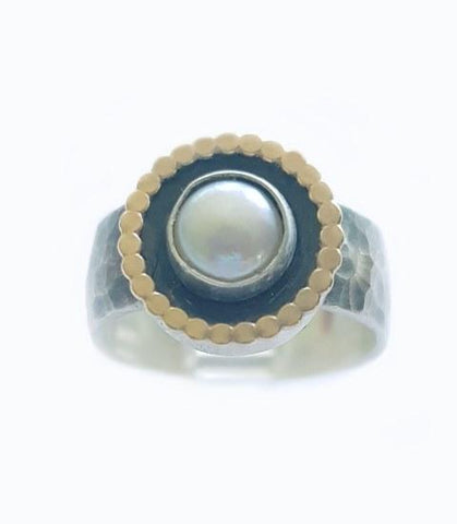 Sterling Silver, 9K Gold, Pearl Ring